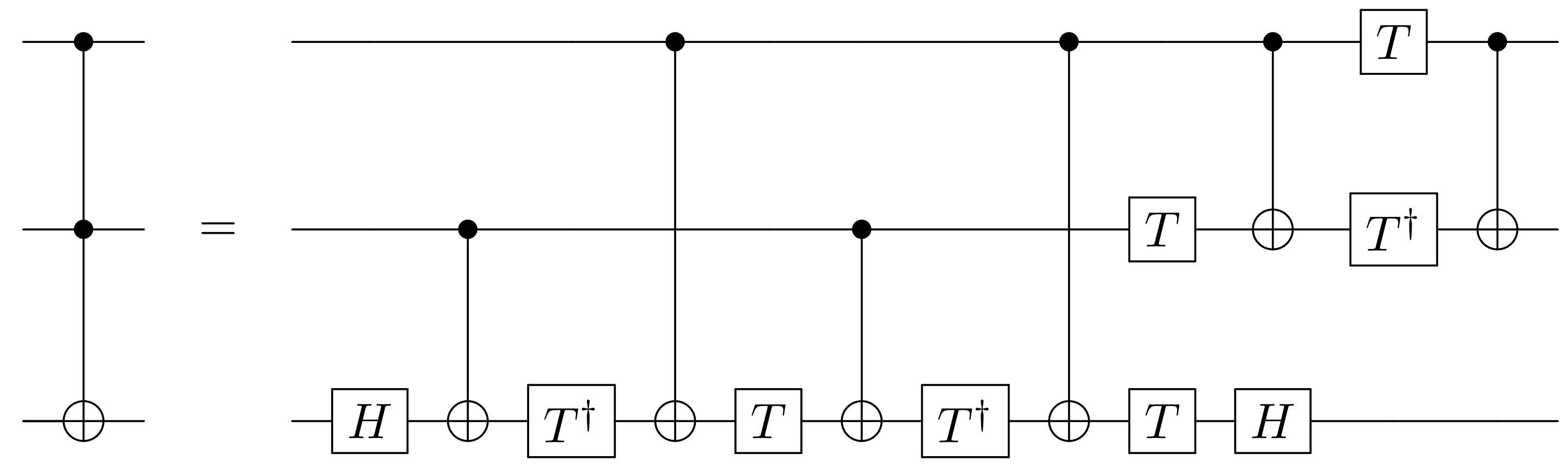 Circuit diagram of Toffoli gate built using only 2 qubit gates